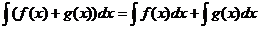dhílis (f (x) + g (x)) * dx = gné dhílis (f (x) * dx) + lárnach (g (x) * dx)