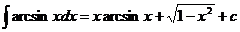 dhílis (arcsin (x) * dx) = x * arcsin (x) + sqrt (1-x ^ 2) + c